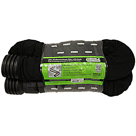 25 ft Bend-A-Drain Flexible Perforated Drain Pipe w/ Sock