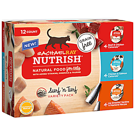 Rachael Ray Nutrish Natural Grain-Free Surf ’n Turf Variety Pack Wet Cat Food - 12 Ct