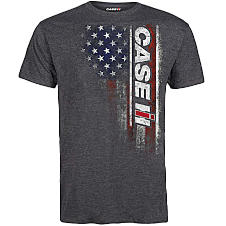 Men's Heather Charcoal American Flag Graphic Crew Neck Short Sleeve T-Shirt