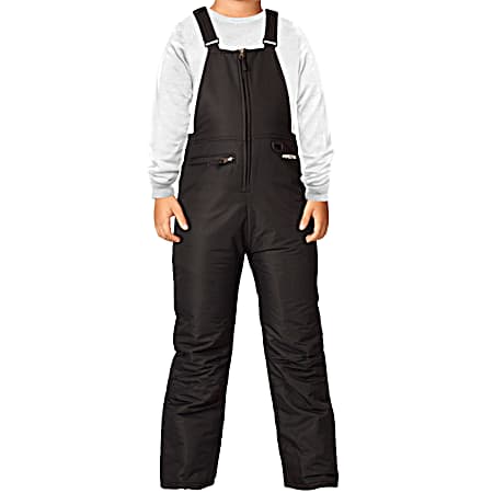 Youth Black Overall Insulated Polyester Snow Bibs
