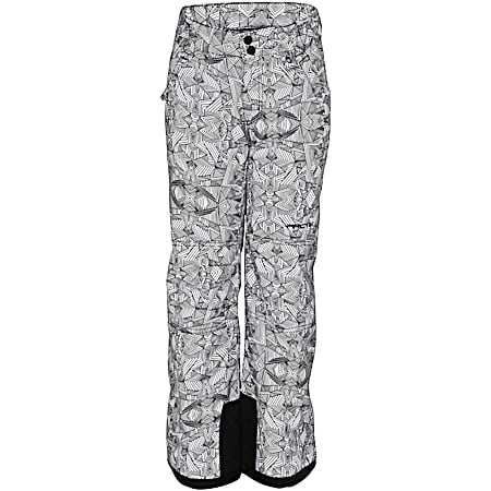 Youth Diamond Print White Insulated Polyester Snow Pants