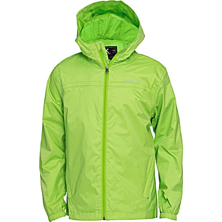 Youth Lime Green Mesh Lined Hooded Full Zip Polyester/Nylon Rain Jacket