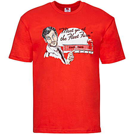 Manitowoc Minute Men's Bright Orange Meet Ya At Fleet Farm Graphic Crew Neck Short Sleeve Cotton T-Shirt
