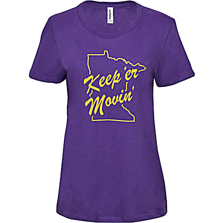 Manitowoc Minute Women's Purple Minnesota State Silhouette Keep'er Movin' Graphic Crew Neck Short Sleeve T-Shirt