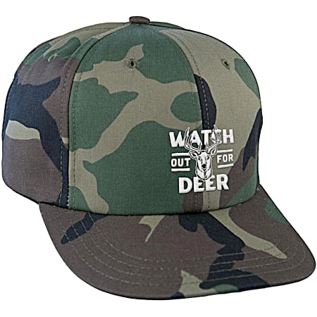 Adult Camo Watch Out For Deer Structured Low Profile Snapback 6-Panel Cotton Cap