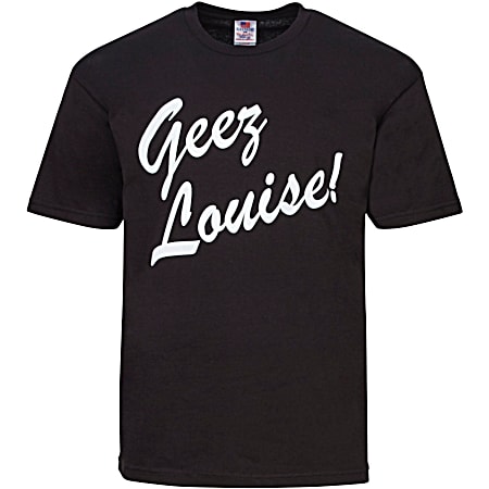 Manitowoc Minute Men's Black Geez Louise Graphic Crew Neck Short Sleeve Cotton T-Shirt