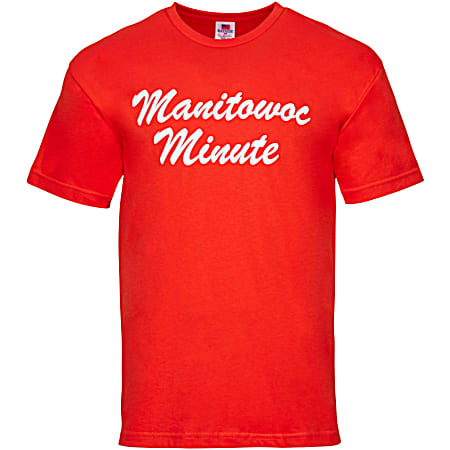 Manitowoc Minute Men's Bright Orange Manitowoc Minute Logo Graphic Crew Neck Short Sleeve Cotton T-Shirt