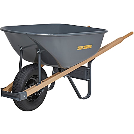 6 cu ft Steel Tray Wheelbarrow w/Wood Handles