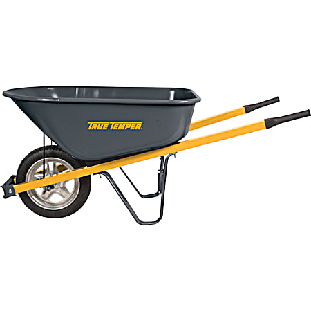 6 cu ft Steel Tray Wheelbarrow w/Steel Handles w/ Never-Flat Tire