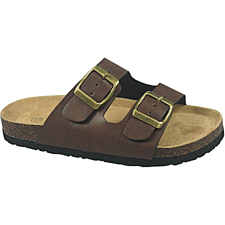 Kids' Dark Brown 2 Strap Slide Sandals