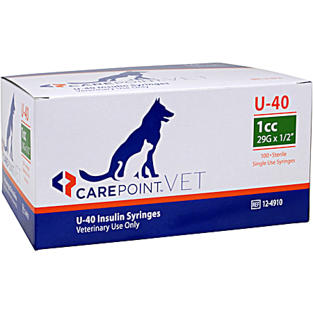 CarePoint 1cc U-40 Insulin Syringe & Needle for Pets - 100 Ct