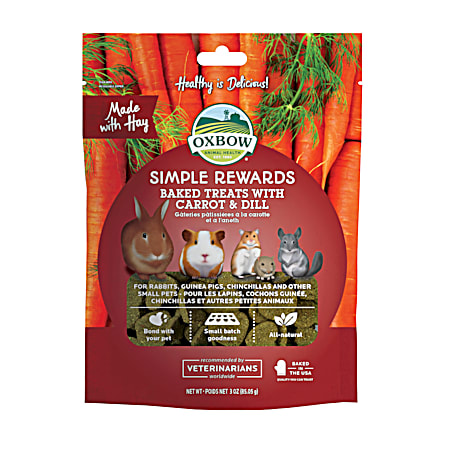 Oxbow Animal Health Simple Rewards 3 oz Baked Treats w/ Carrot & Dill for Small Pets