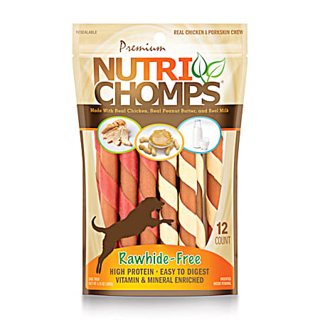 Nutri Chomps Mini Twist Dog Treat Peanut Assorted Flavors
