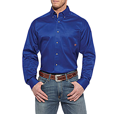 Men's Ultra Marine Solid Button Front Long Sleeve Twill Shirt