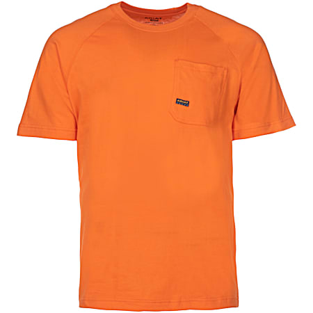 Men's Rebar Cotton Strong Safety Orange Crew Neck Short Sleeve Pocket T-Shirt