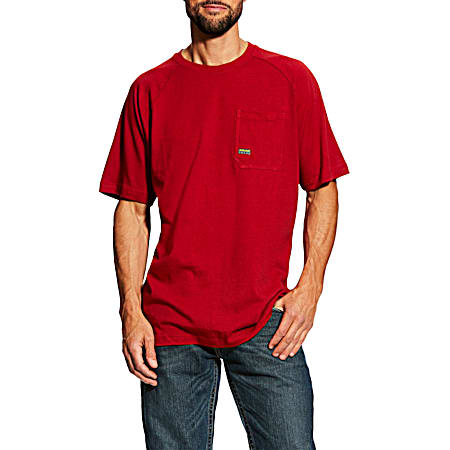 Men's Big & Tall Rebar Cotton Strong Rio Red Crew Neck Short Sleeve Pocket T-Shirt