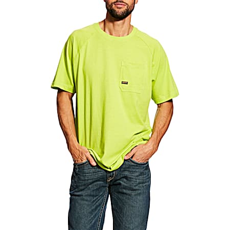 Men's Rebar Cotton Strong Lime Crew Neck Short Sleeve Pocket T-Shirt