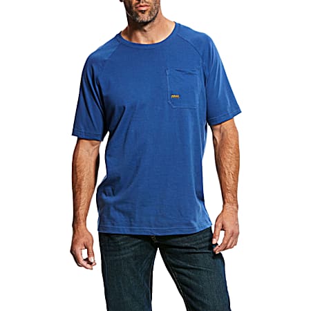 Men's Rebar Cotton Strong Metal Blue Crew Neck Short Sleeve Pocket T-Shirt