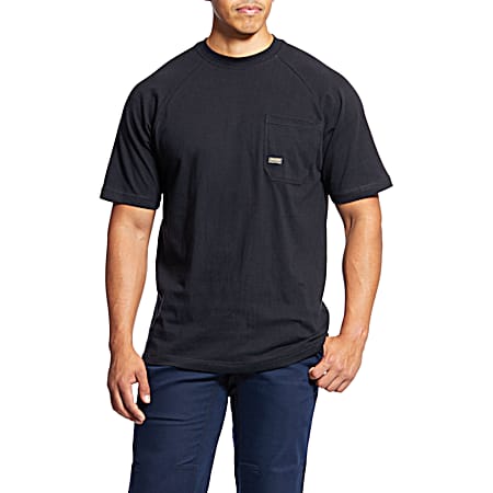 Men's Big & Tall Rebar Cotton Strong Black Crew Neck Short Sleeve Pocket T-Shirt