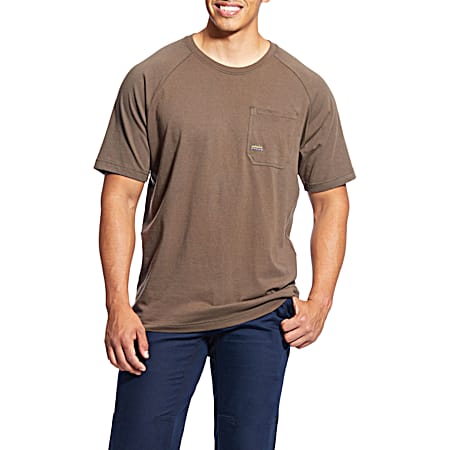 Men's Rebar Cotton Strong Moss Brown Crew Neck Short Sleeve Pocket T-Shirt