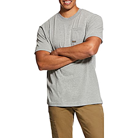 Rebar Men's Rebar Cotton Strong Heather Grey American Grit Graphic Crew Neck Short Sleeve Pocket T-Shirt