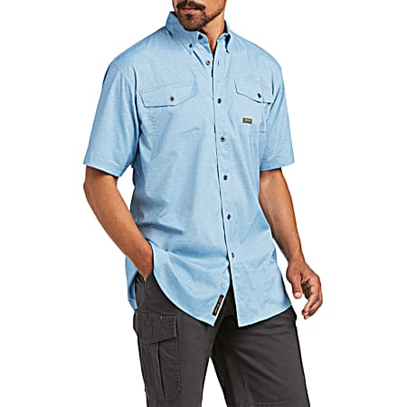 Rebar Men's Made Tough Deep Water Button Front Short Sleeve Polyester Shirt w/Pockets