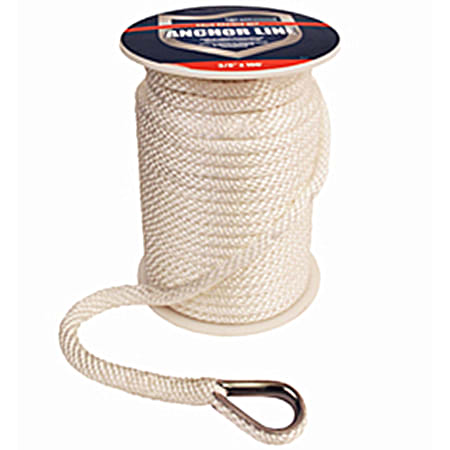 0.375 in x 100 ft White Solid Braided MFP Anchor Line w/ Thimble