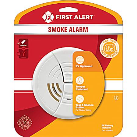 White RV-Approved Battery Operated Smoke Alarm