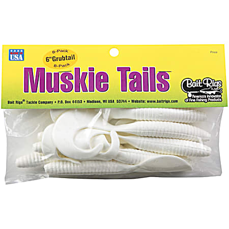 Muskie Tails 6 in White Silk Grubtails - 8 Pk