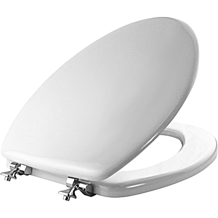 Elongated Wood Toilet Seat with Chrome Hinges