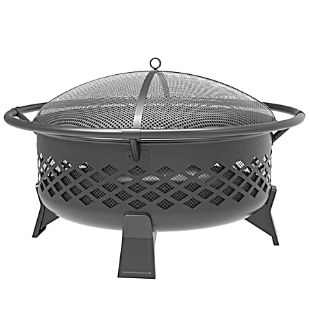 35 in Black Round Steel Wood-Burning Fire Pit