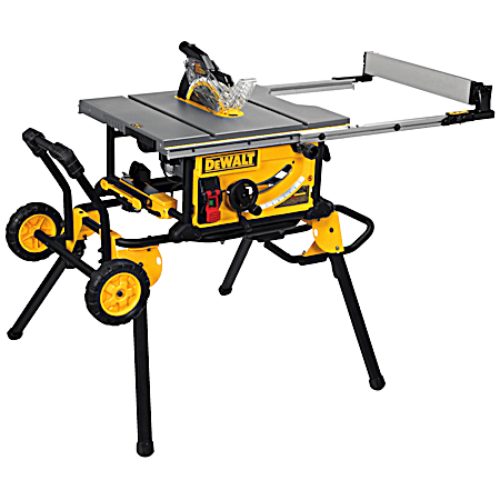 10 in Jobsite Table Saw Saw 32-1/2 in Rip Capacity W/ Rolling Stand