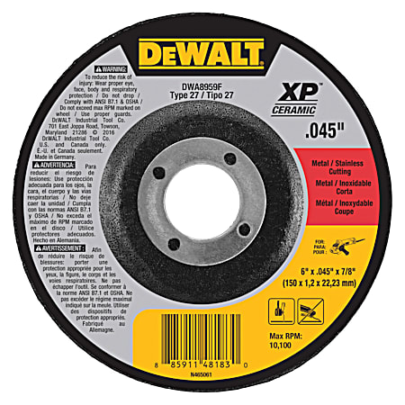 DEWALT 6 x .045 x 7/8 in Type 27 XP Ceramic Metal/ Stainless Cutting Wheel
