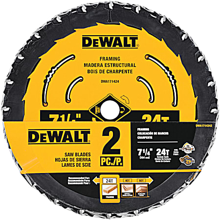 DEWALT 7-1/4 in 24T Framing Circular Saw Blades - 2 Pk