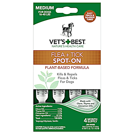 Flea & Tick Spot-On Drops for Medium Dogs - 4 Ct