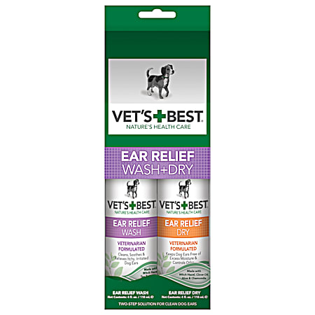 Ear Relief Wash & Dry Cleaner Kit for Dogs - 2 Pk