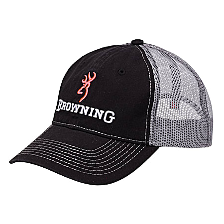 Browning Ladies' Ringer Black/Gray Embroidered Buck Silhouette Mesh Back 6-Panel Cap