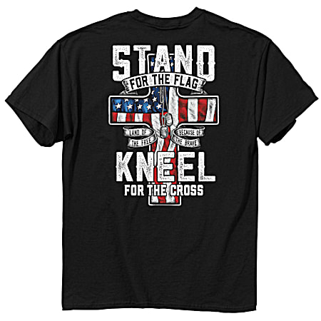 Men's Stand Kneel Black Crew Neck Short Sleeve Cotton T-Shirt