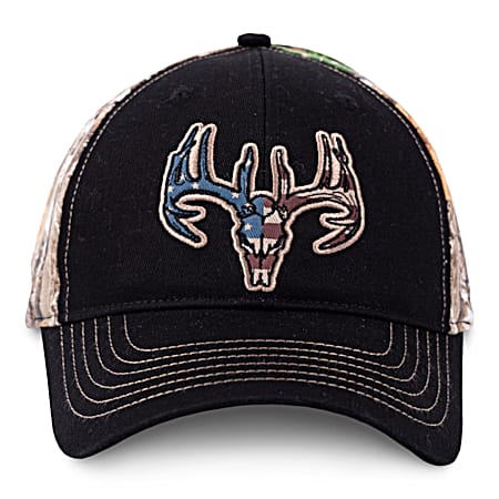 Men's Black/Camo USA Flag/Skull Patch 6-Panel Cotton Cap