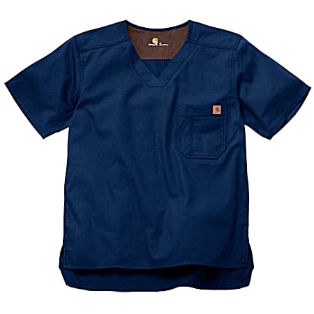 Men's Navy Utility V-Neck Short Sleeve Ripstop Scrub Shirt