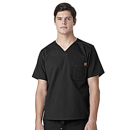 Men's Black Utility V-Neck Short Sleeve Ripstop Scrub Shirt