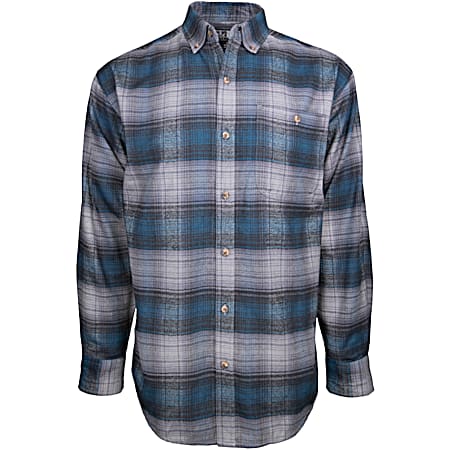 Men's Big & Tall Blue Plaid Button Front Long Sleeve Flannel Shirt w/Pocket