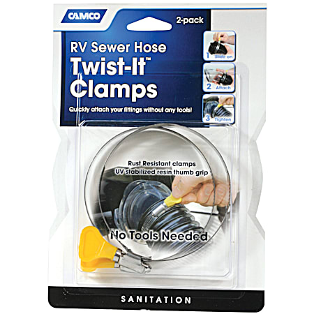 RV 3 In. Twist-It Sewer Hose Clamps - 2 Pk.
