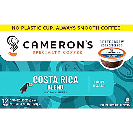 Premium Costa Rica Blend Light Roast Betterbrew Coffee Pods - 12 Ct