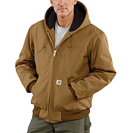Men's Brown Duck Quilted Flannel-Lined Active Hooded Full Zip Jacket