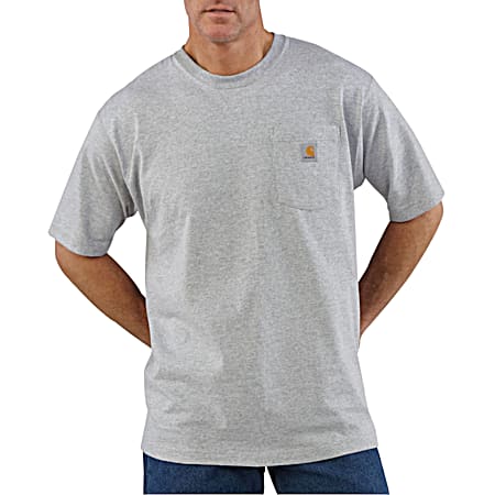 Men's Big & Tall Heather Grey Workwear Crew Neck Short Sleeve Pocket T-Shirt