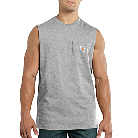 Men's Workwear Heather Gray Pocket Sleeveless Shirt