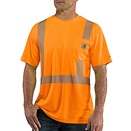 Men's Force Brite Orange High-Visibility Crew Neck Short Sleeve Pocket T-Shirt