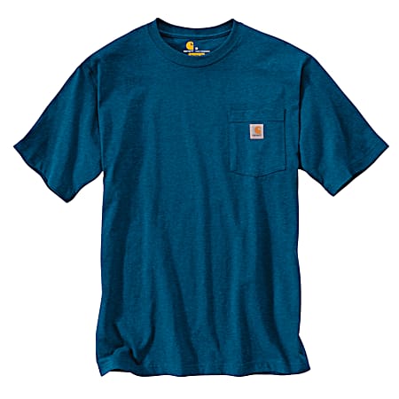 Men's Bold Blue Heather Workwear Crew Neck Short Sleeve Pocket T-Shirt