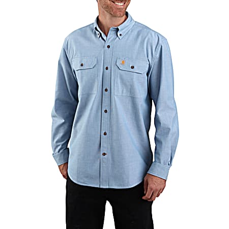 Men's Big & Tall Solid Blue Original Fit Button Front Long Sleeve Chambray Shirt